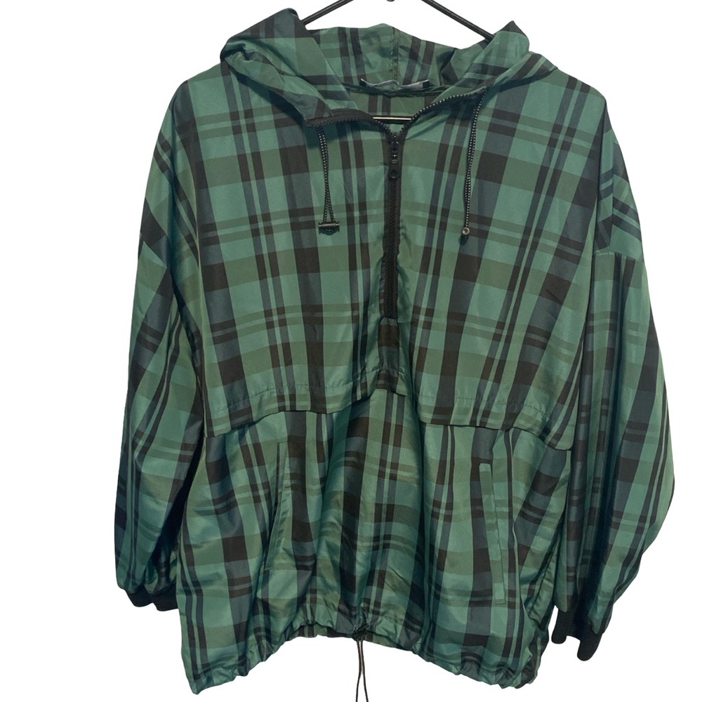 Zara Black and Green Checkered Light Weight Jacket Size XL